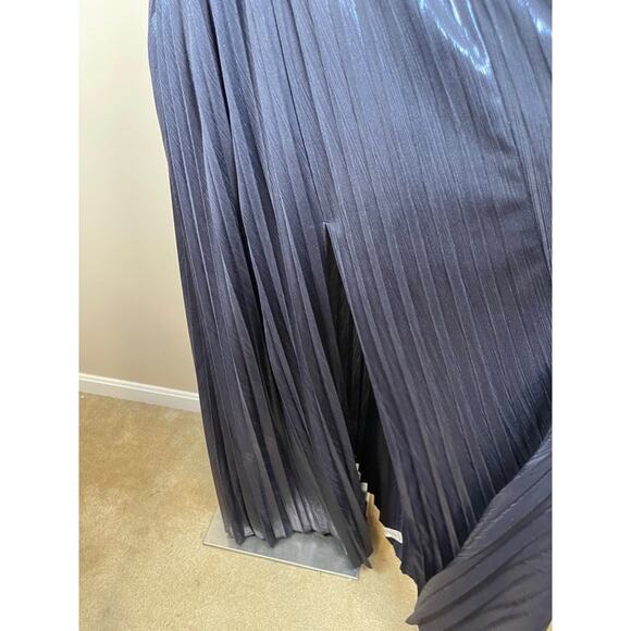 Retrofete Zinnia Ruched Pleated Metallic Lame Ink Blue Maxi Dress Size Small - Picture 6 of 9